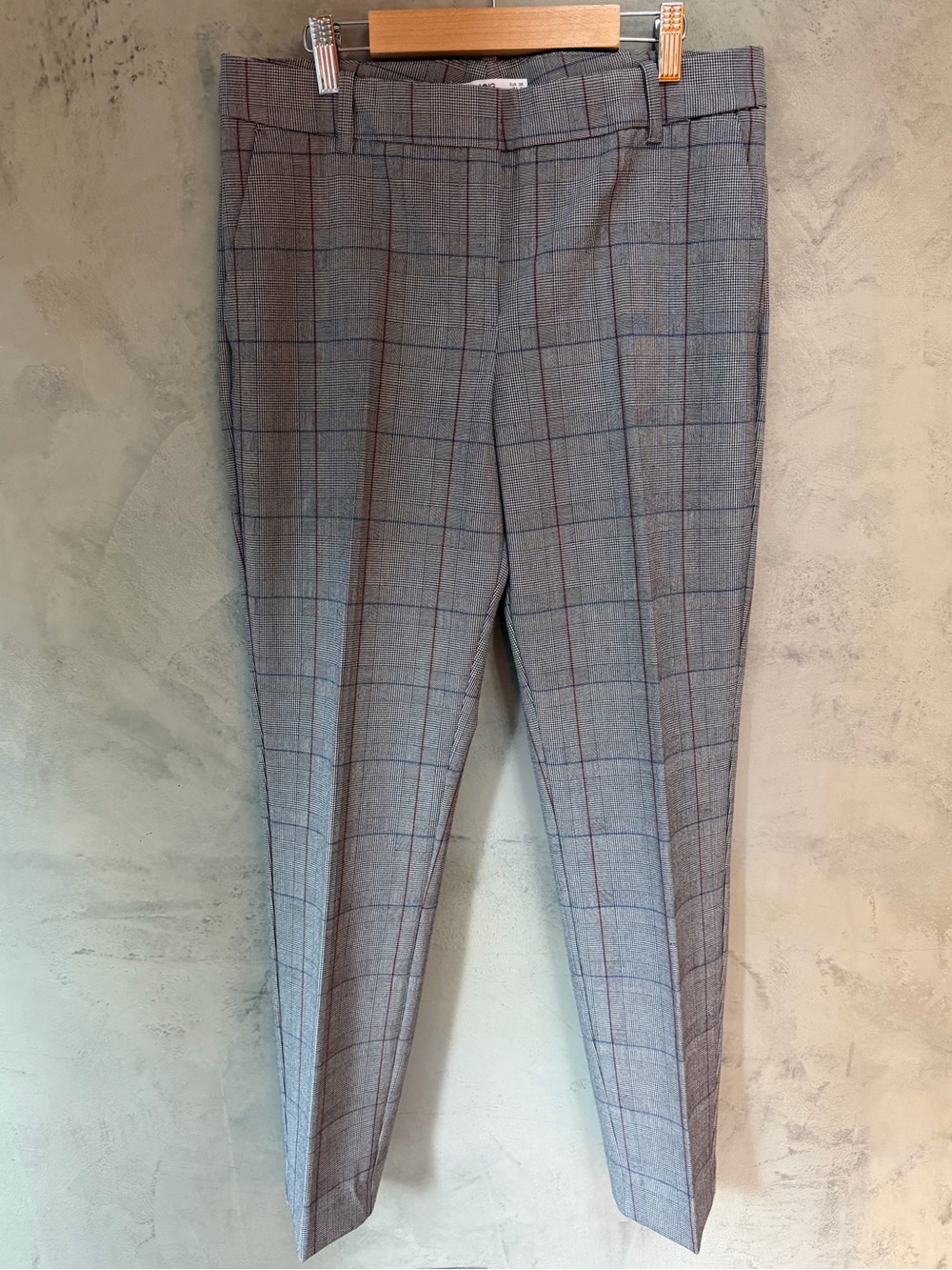 Mango Suit Plaid Trousers with Maroon and Blue Windowpane Sz 6